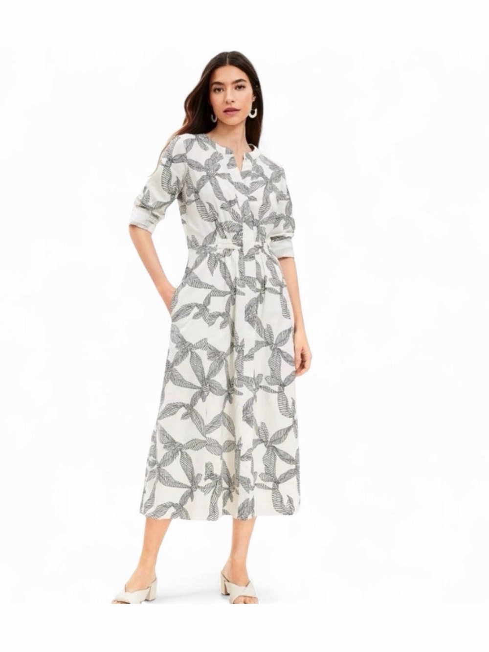 Loft Ribbon V-neck Midi Dress